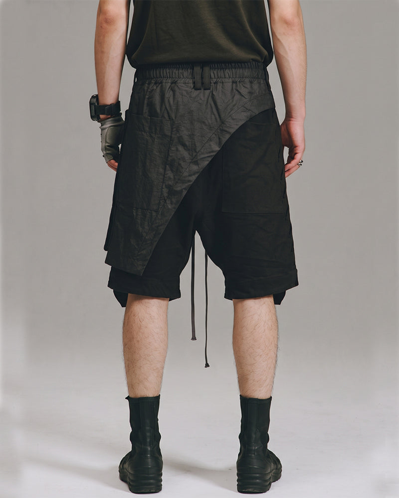 Wasteland Asymmetric Layered Panel Shorts