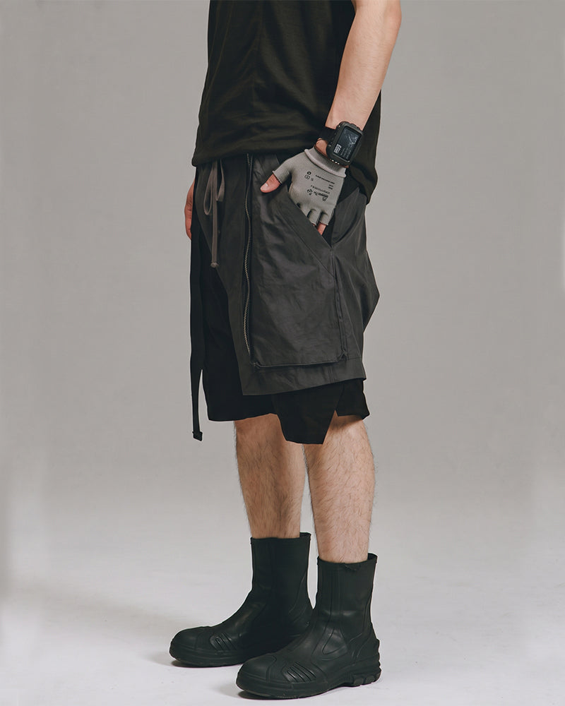 Wasteland Asymmetric Layered Panel Shorts