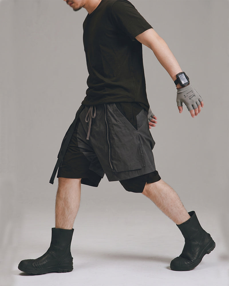 Wasteland Asymmetric Layered Panel Shorts