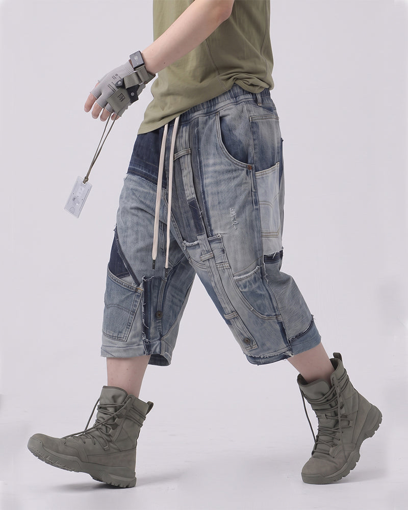 Wasteland Deconstructed Vintage Denim Patchwork Shorts