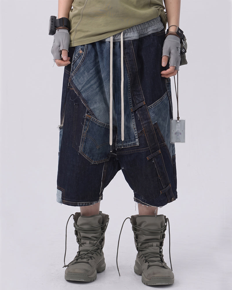 Wasteland Deconstructed Vintage Denim Patchwork Shorts