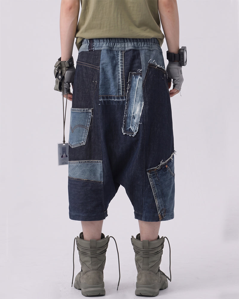 Wasteland Deconstructed Vintage Denim Patchwork Shorts