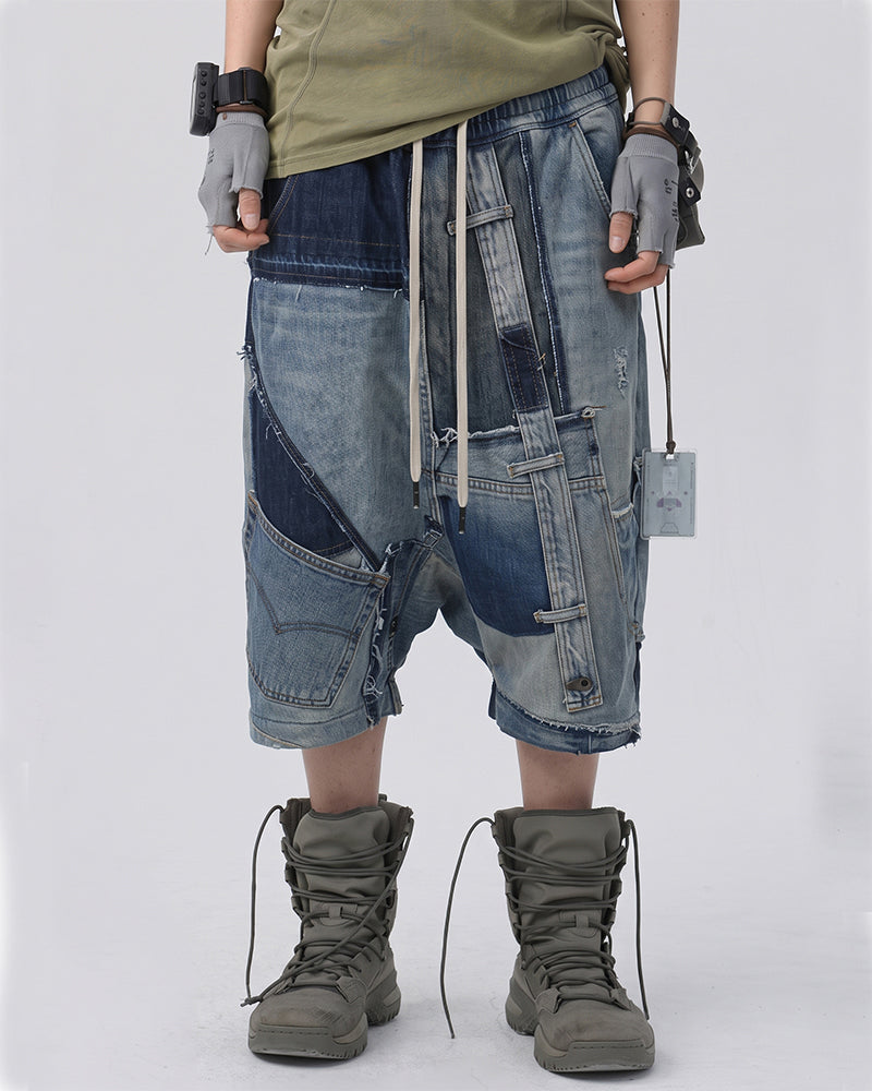 Wasteland Deconstructed Vintage Denim Patchwork Shorts