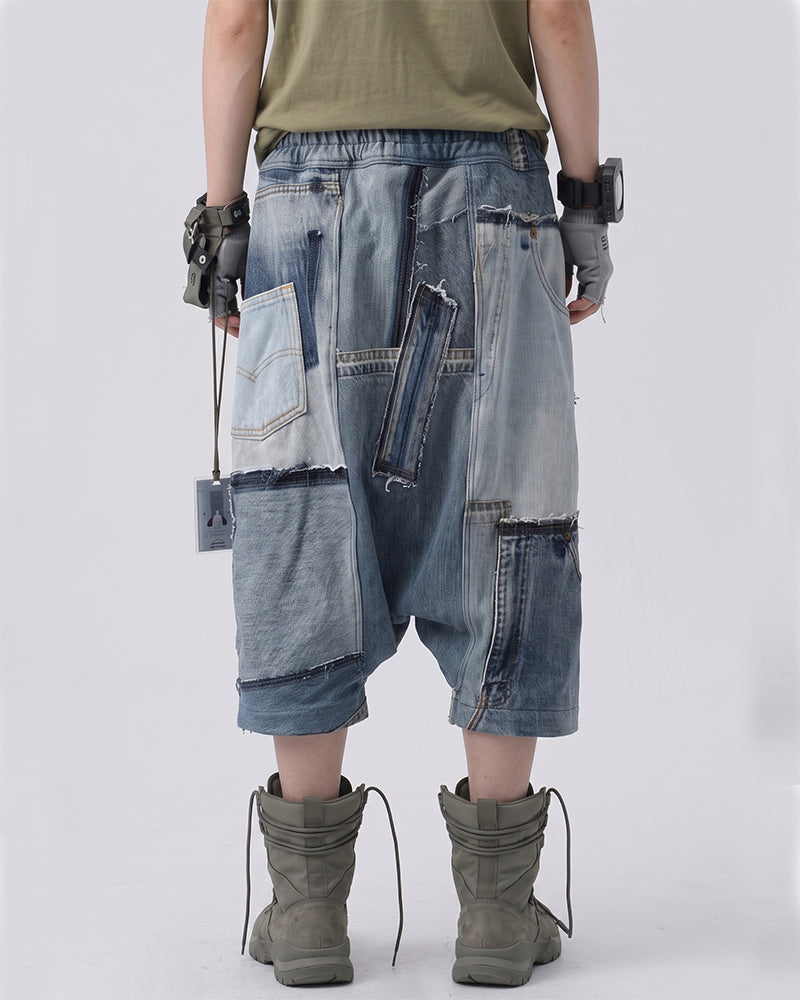 Wasteland Deconstructed Vintage Denim Patchwork Shorts