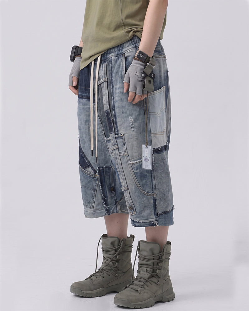 Wasteland Deconstructed Vintage Denim Patchwork Shorts