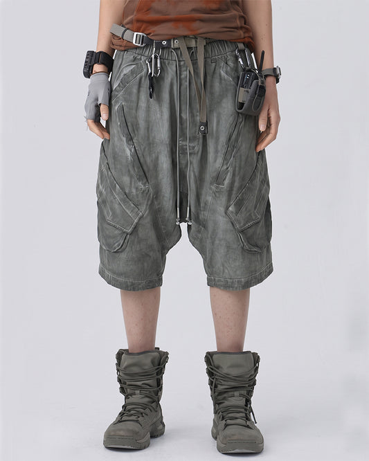 Wasteland Drop-Crotch Distressed Cropped Work Pants