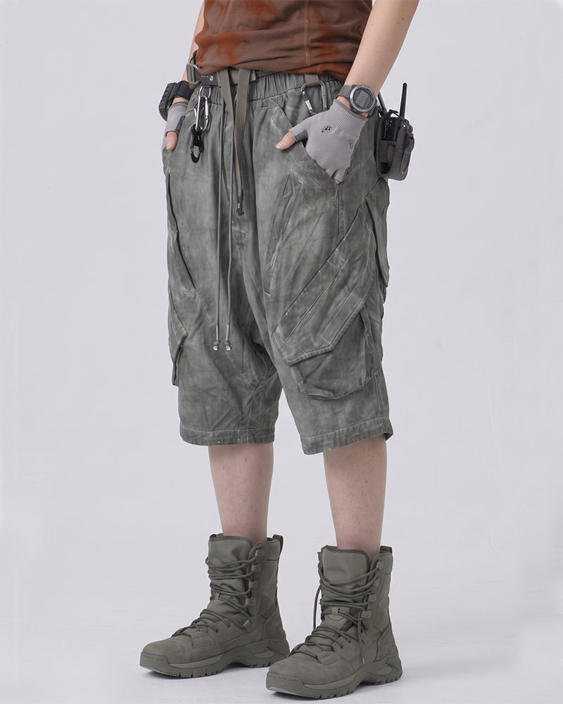 Wasteland Drop-Crotch Distressed Cropped Work Pants