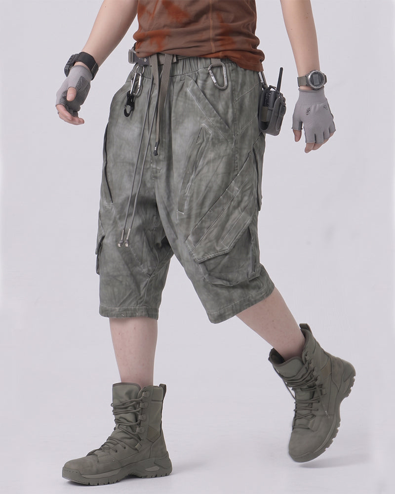 Wasteland Drop-Crotch Distressed Cropped Work Pants