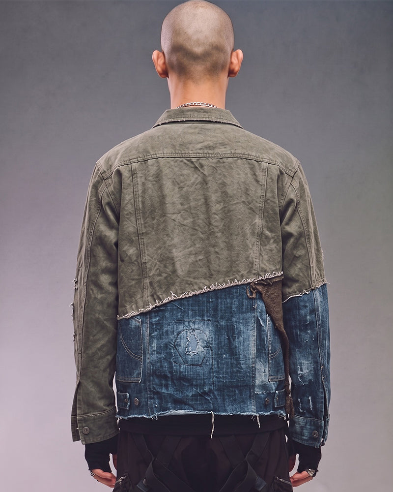 Post-Apocalyptic Washed Denim Patchwork Deconstructed Shirt