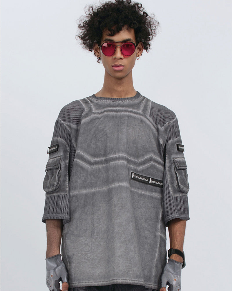 Wasteland Dirty-Dye Mesh Velcro Loose Pocket T-Shirt