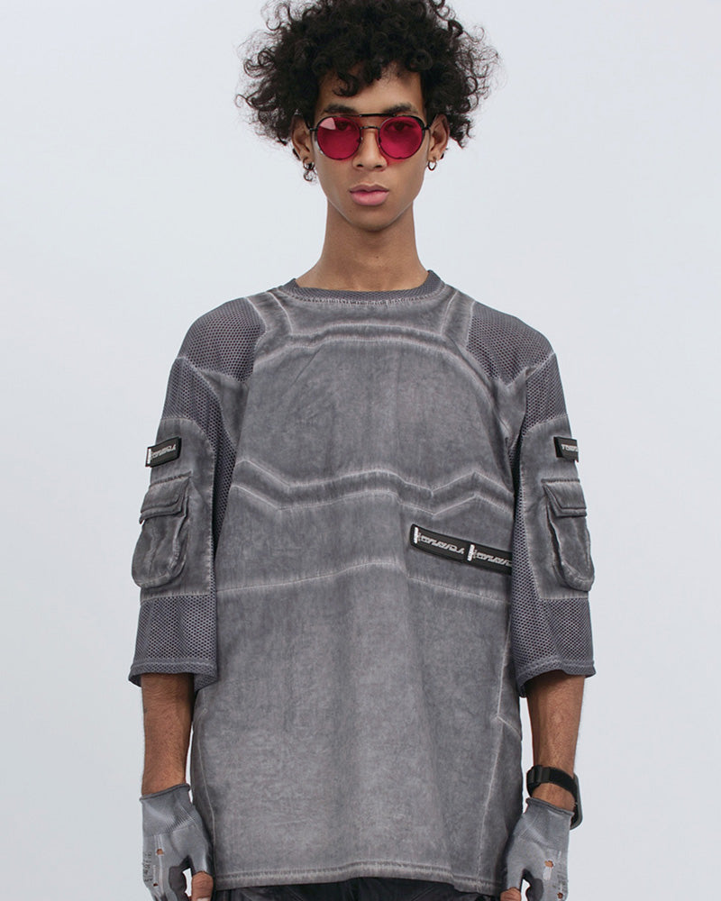 Wasteland Dirty-Dye Mesh Velcro Loose Pocket T-Shirt
