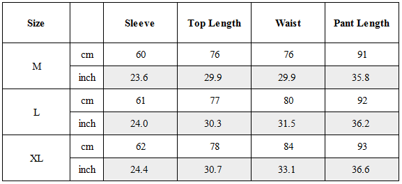 Size Guide for Zen Hermit Set Top / Bottom