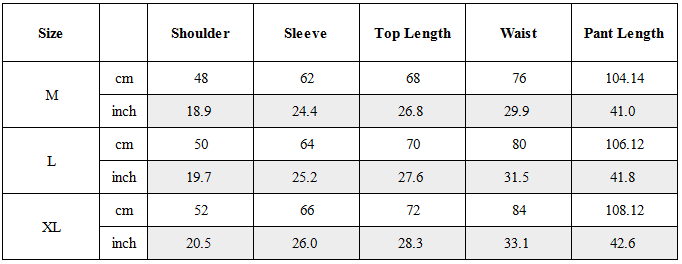 Size Guide for Zen Hermit Set Top / Bottom