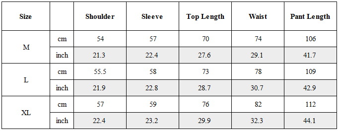 Size Guide for Zen Hermit Set Top / Bottom