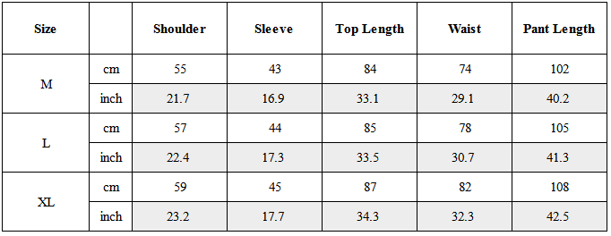 Size Guide for Zen Hermit Set Top / Bottom