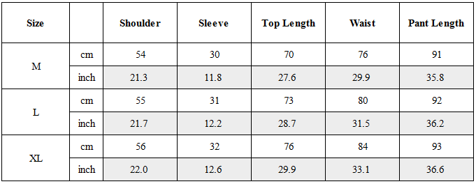 Size Guide for Zen Hermit Set Top / Bottom
