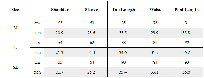 Size Guide for Zen Hermit Set Top / Bottom