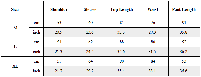 Size Guide for Zen Hermit Set Top / Bottom