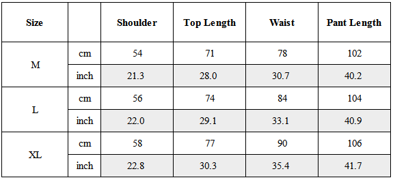 Size Guide for TW-091｜Post-Apocalyptic Wear Set Top / Bottom