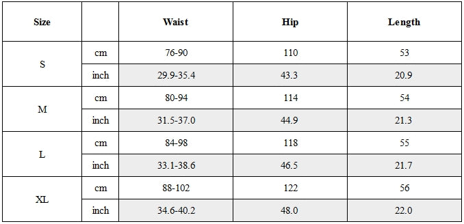 Size Guide for Half-Zip Thermal-Dynamics Techwear Shorts