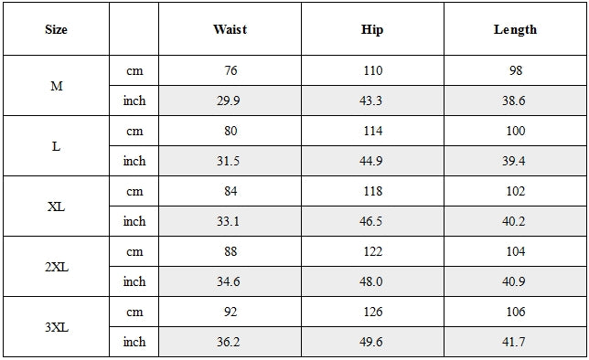 Size Guide for Multi-Pocket Spliced Tactical Casual Pants