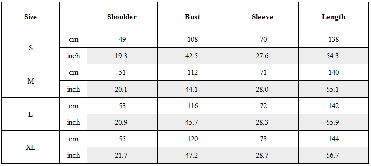 Size Guide for POST-APOCALYPTIC WILDERNESS CLOAK