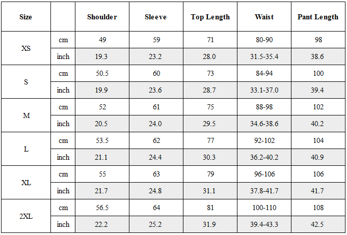 Size Guide for CBP-036-X｜Cyberpunk Techwear Set Top / Bottom