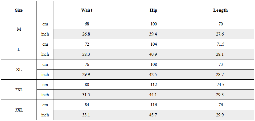 Size Guide for Drop Crotch Techwear Short