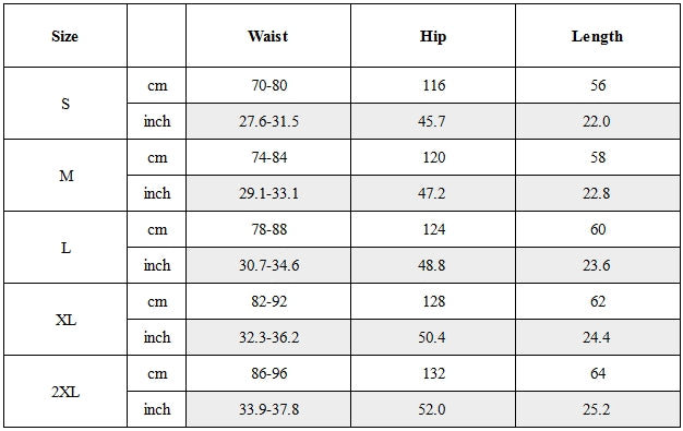 Size Guide for Raw-Edge Straight-Leg Shorts