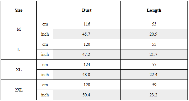 Size Guide for Functional Splicing Sports Cargo Vest