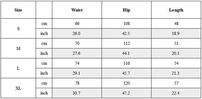 Size Guide for Cargo-Pocket Cotton-Nylon Tactical Shorts