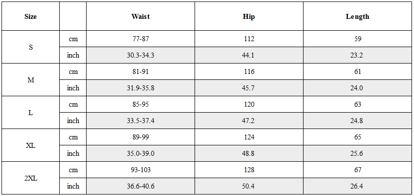 Size Guide for Contrast Panel Cut-Out Knee Shorts