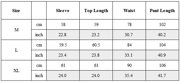 Size Guide for TW-060｜Post-Apocalyptic Wear Set Top / Bottom