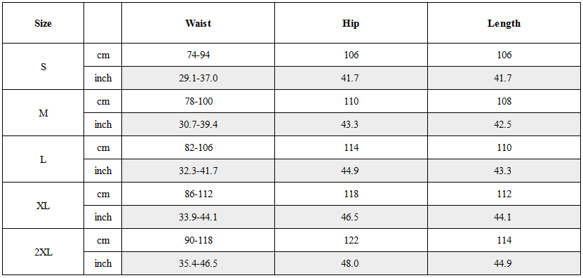 Size Guide for Contrast Panel Cutout Utility Cargo Pants