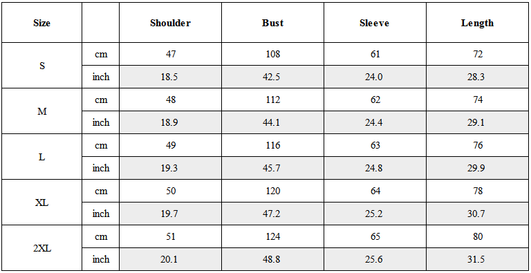 Size Guide for Japanese Techwear Zipper Hooded Jacket
