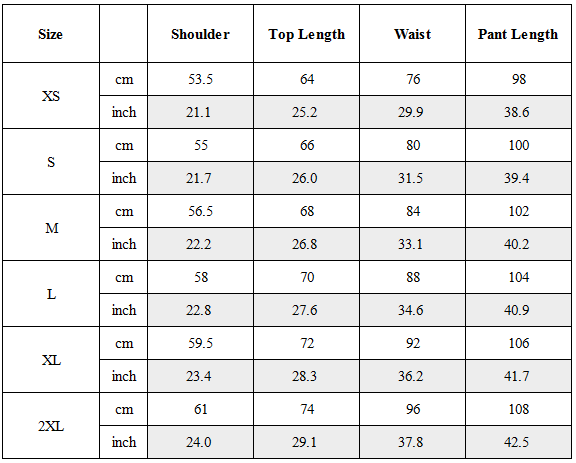 Size Guide for CBP-013-X｜Cyberpunk Techwear Set Top / Bottom