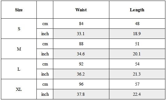 Size Guide for Water-Repellent Techwear Shorts