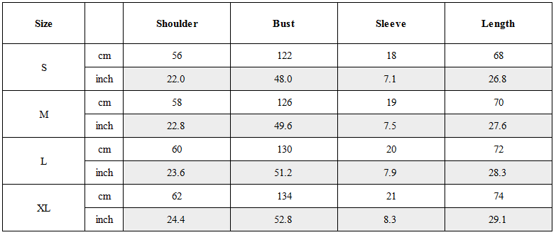 Size Guide for The Prisoner T-Shirt