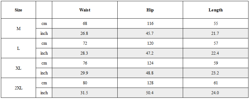 Size Guide for Techwear Cargo Shorts