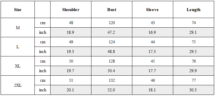 Size Guide for Functional Cyberpunk Robe Jacket