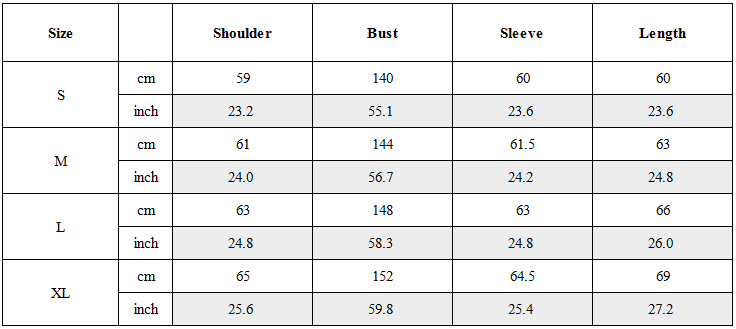Size Guide for Deconstructed PU Oversized Puffer Jacket