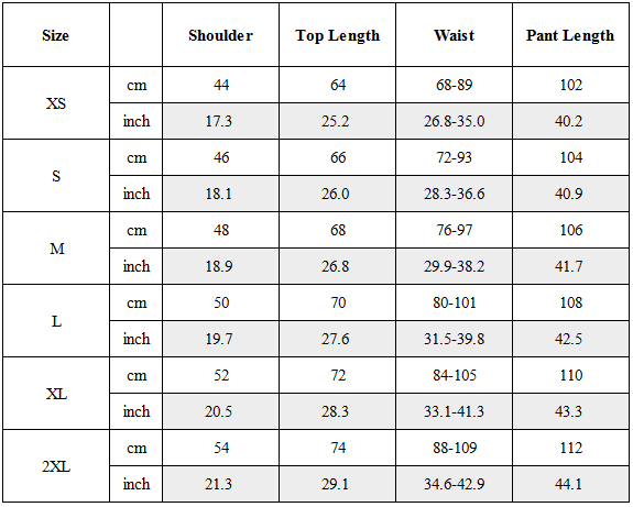 Size Guide for CBP-044-X｜Cyberpunk Techwear Set Top / Bottom