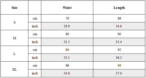 Size Guide for Post-Apocalyptic Wear Multi-Pocket Zipper Cargo Pants