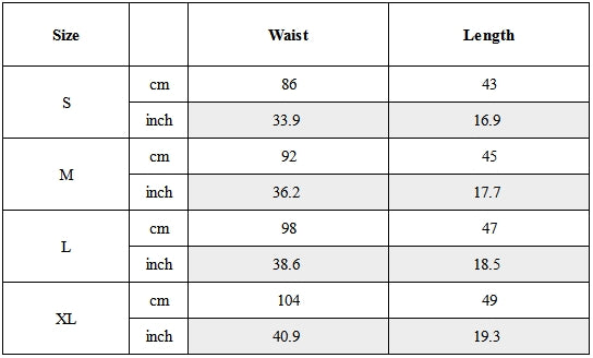Size Guide for Lightweight Water-Repellent Multi-Pocket Techwear Shorts