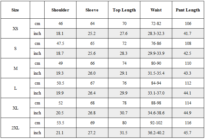 Size Guide for CBP-040-X｜Cyberpunk Techwear Set Top / Bottom