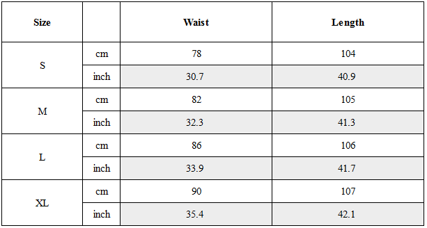 Size Guide for Post-Apocalyptic Functional 3D Pocket Wide Leg Cargo Pants