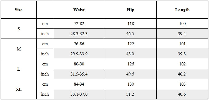Size Guide for Tapered Moisture-Wicking Techwear Pants