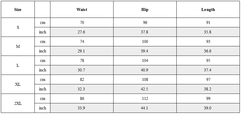 Size Guide for Functional Bullet Pockets Techwear Cargo Pants
