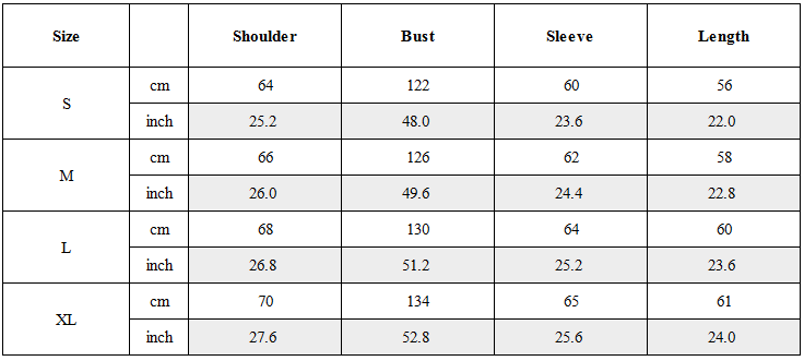 Size Guide for Acid-Wash Cropped Bomber Utility Jacket