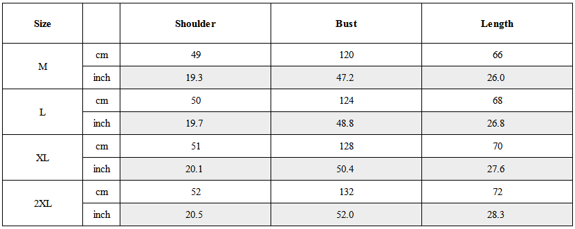 Size Guide for Functional Tactical Colorful Reflective Vest